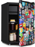 Klarstein Kühl-Gefrierkombination, Cool Vibe - Kühlschrank, Volumen: 70 Liter, VividArt Concept: Tür mit Stickerbomb-Design Print, Eisfach