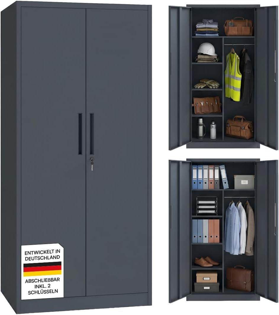 Garderobenschrank, Regulus Metallschrank 175x40x80 cm, mit 6 Fächern, Anthrazit, STEELSØN