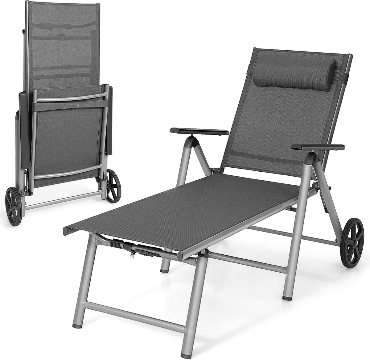 Liege Sonnen, Aluminium mit Rollen, Gartenliege klappbar, COSTWAY