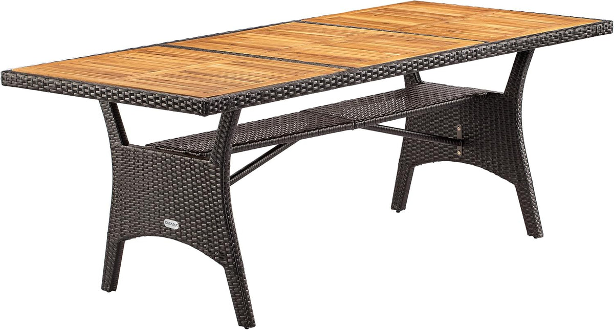 Esstisch 190x90 ® Polyrattan Gartentisch mit Ablage FSC®- zertifiziertes Akazienholz cm Höhenverstellbar Wetterfest Garten Terrasse, Tisch Braun