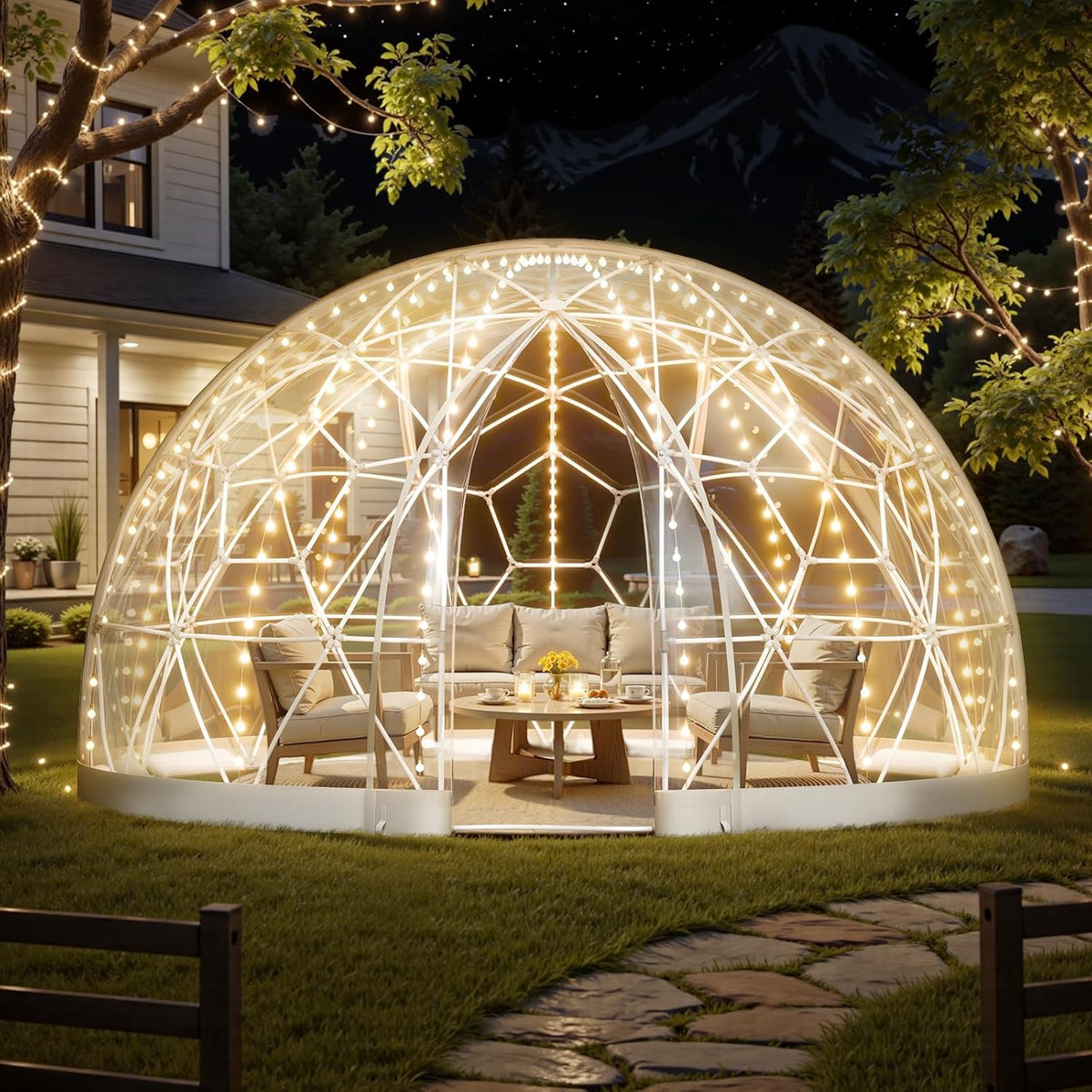 VEVOR Kuppelzelte, Gartenkuppel, 3, 6 x 2, 2 m großes transparentes Blasenzelt für 4, 7 Personen, geodätisches Kuppelgewächshaus mit Fenster