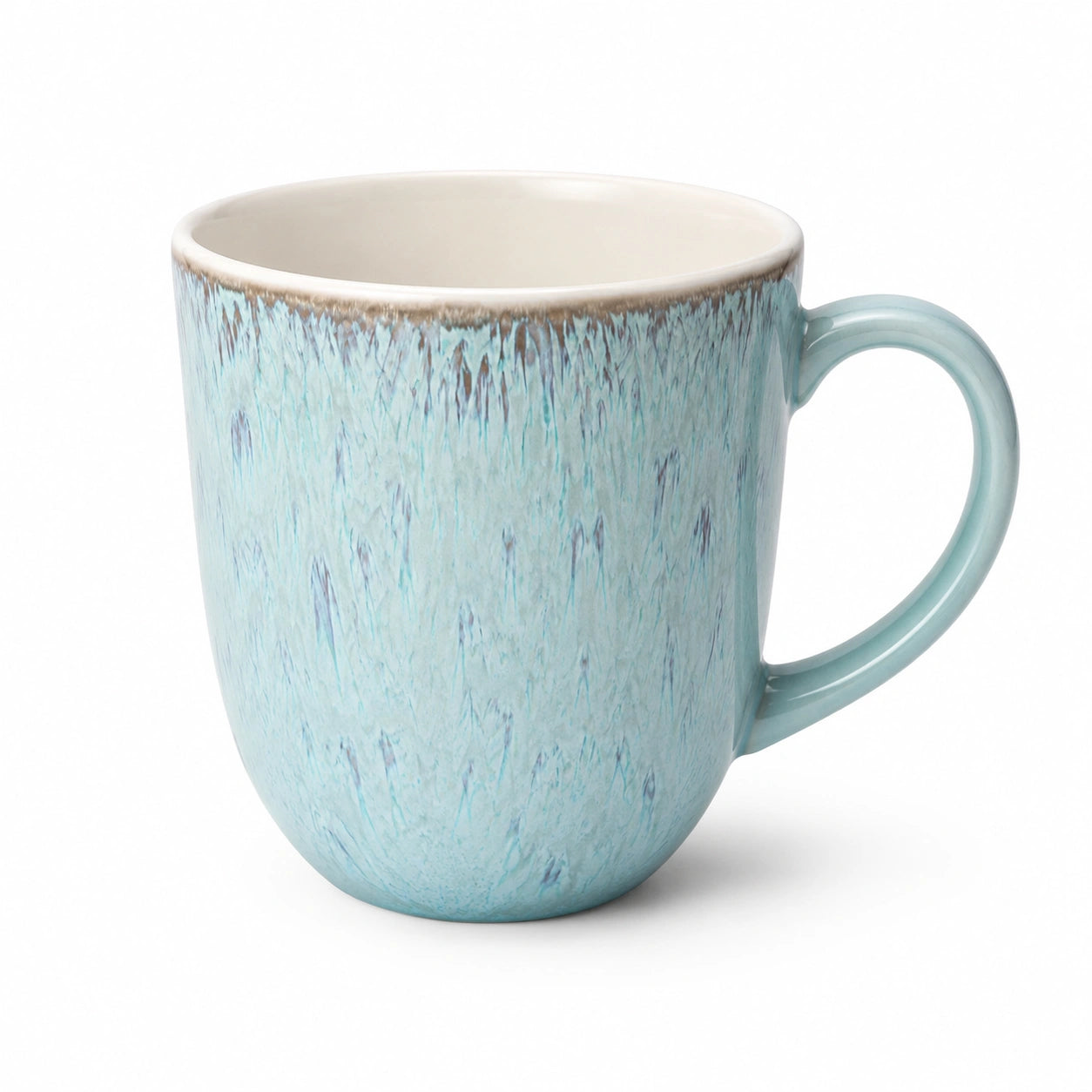Keramiktasse 400 ml Hellblau mit reaktiver Glasur und Henkel