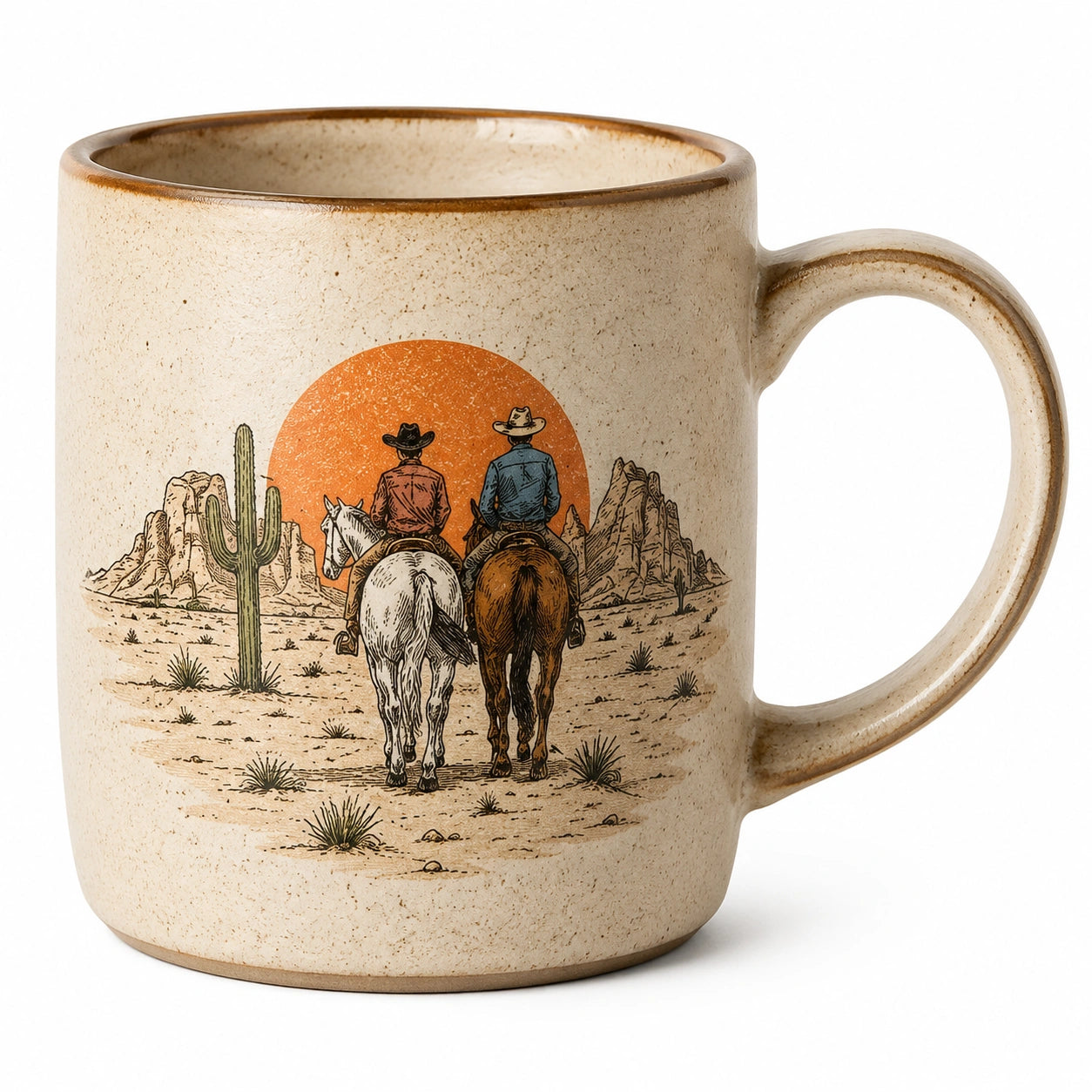 Keramiktasse 450 ml Beige mit Wüstenmotiv rustikal für Heißgetränke