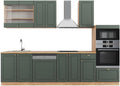 Vicco Küchenzeile,   Küchenzeile Fame-Line, Grün-Gold Landhaus/Goldkraft Eiche, 300
