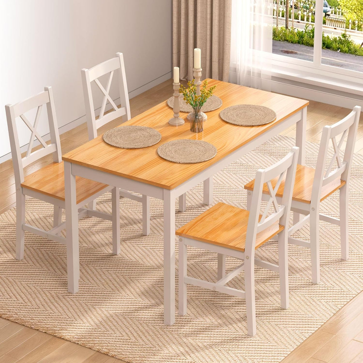 Esstisch 4 Essgruppe für Personen, mit 4 Stühlen, Küchentisch Set aus Holz, Esszimmertisch und Stühle