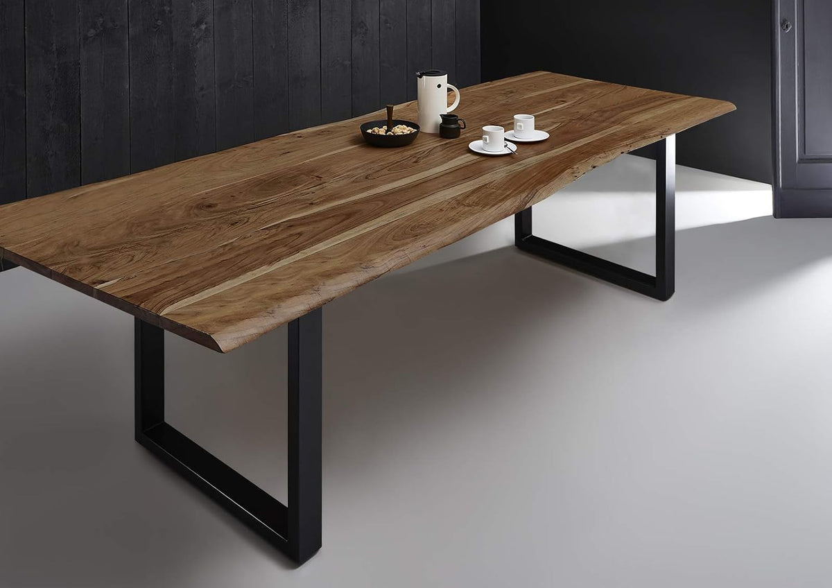 Esstisch, Quintana 300 × 100 cm Akazie Natur Baumkante Gestell schwarz, SAM