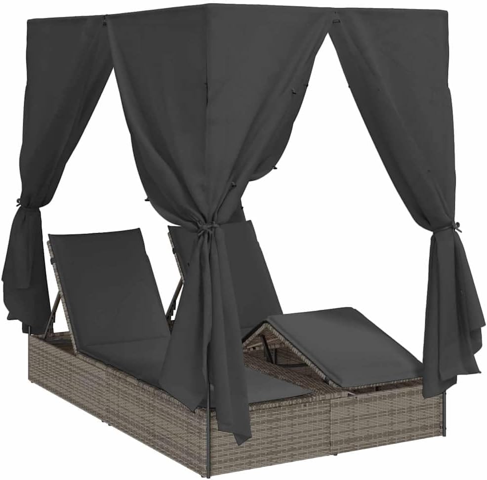 Liege Doppelte Sonnen, Grau Poly-Rattan, vidaXL