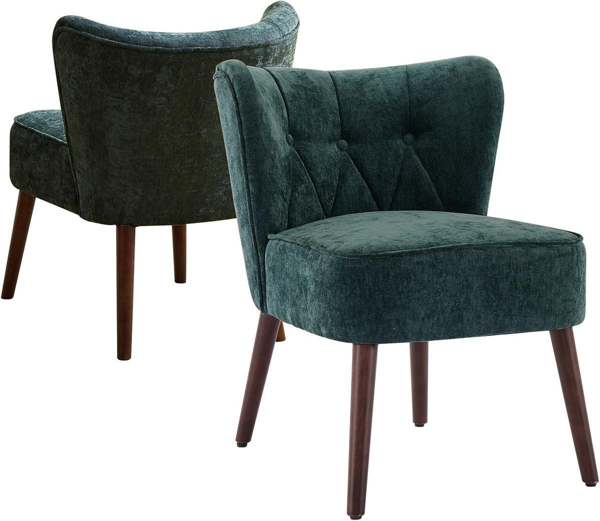 Ohren- & Armlehnensessel, Gepolsterter Loungesessel Mid-Century Modern, Stuhl ohne Armlehnen aus Samt, Holzbeine für Wohnzimmer