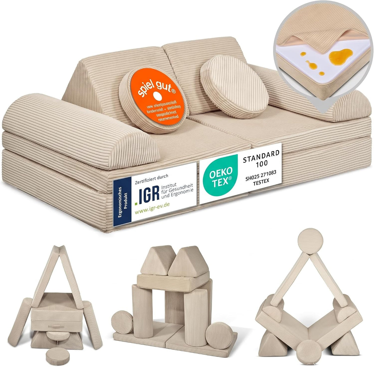 Sofa ® Spiel, Cord, Kindersofa-Bausteine, Kindercouch, Stapelsteine, Linodino