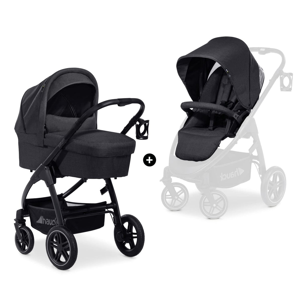 hauck Kinderwagen, 2 in 1 Saturn R Duoset ab Geburt bis 22 kg, mit Babywanne & Wendbaren Buggysitz mit Liegefunktion, UPF 50+, Höhenverstellbar