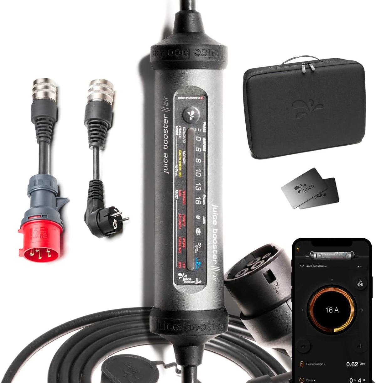 smart Juice Ladestation, Booster 3 air - Wallbox 11 kW mit App & Stromzähler, Typ 2 Ladekabel, klein, flexibel, wasserdicht & überfahrsicher