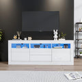 TV-Lowboard, TV Schrank Lowboard mit LED Beleuchtung, 160 cm Weiß Hochglanz TV Board, Push-to-Open System, Viel Stauraum für Wohnzimmer Möbel