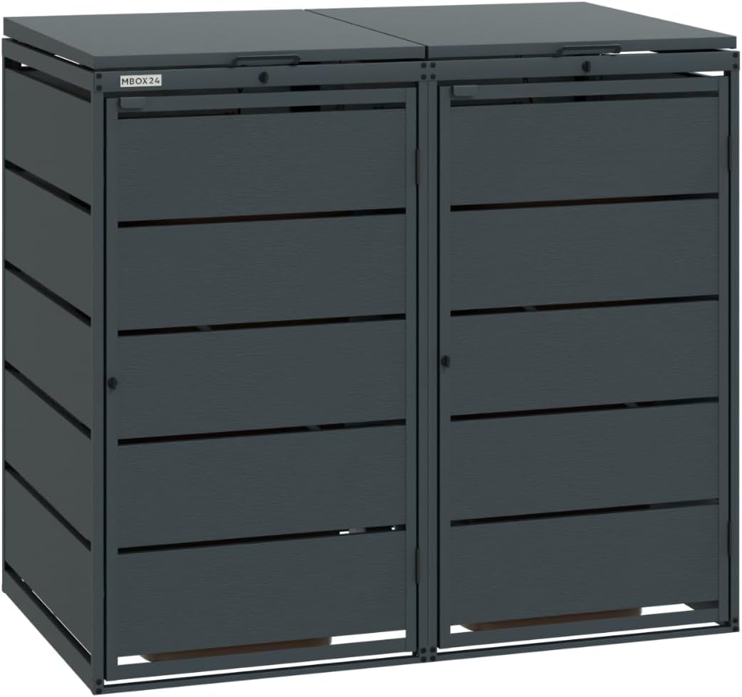MBOX24 2er Classic Mülltonnenbox, für Mülltonnen bis 240 Liter, aus verzinktem Stahl, 1er Metall Mülltonnenverkleidung in Anthrazit