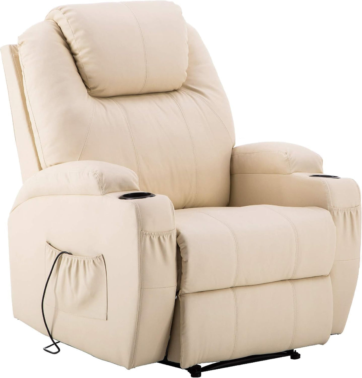 Relaxsessel Elektrisch, Massagesessel Fernsehsessel Liegefunktion Vibration Heizung 7061 neues Modell (Cremeweiß-Kunstleder), M MCombo