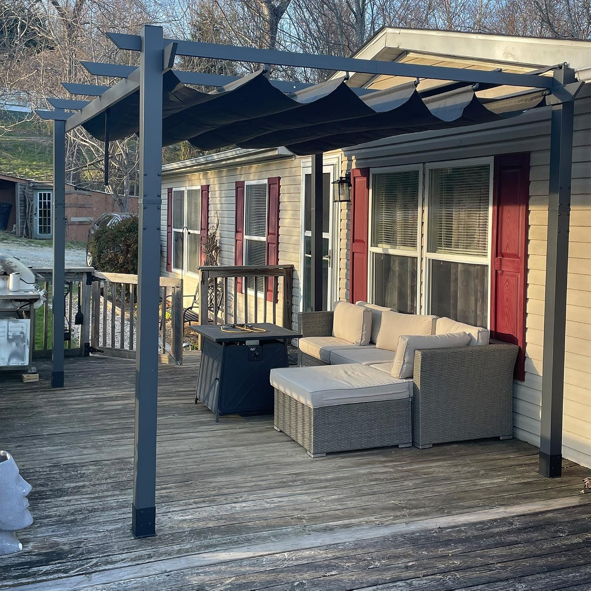 Pergola, 3 × 4 m Wasserdicht Stabil Winterfest Schiebedach, Grau, PURPLE LEAF
