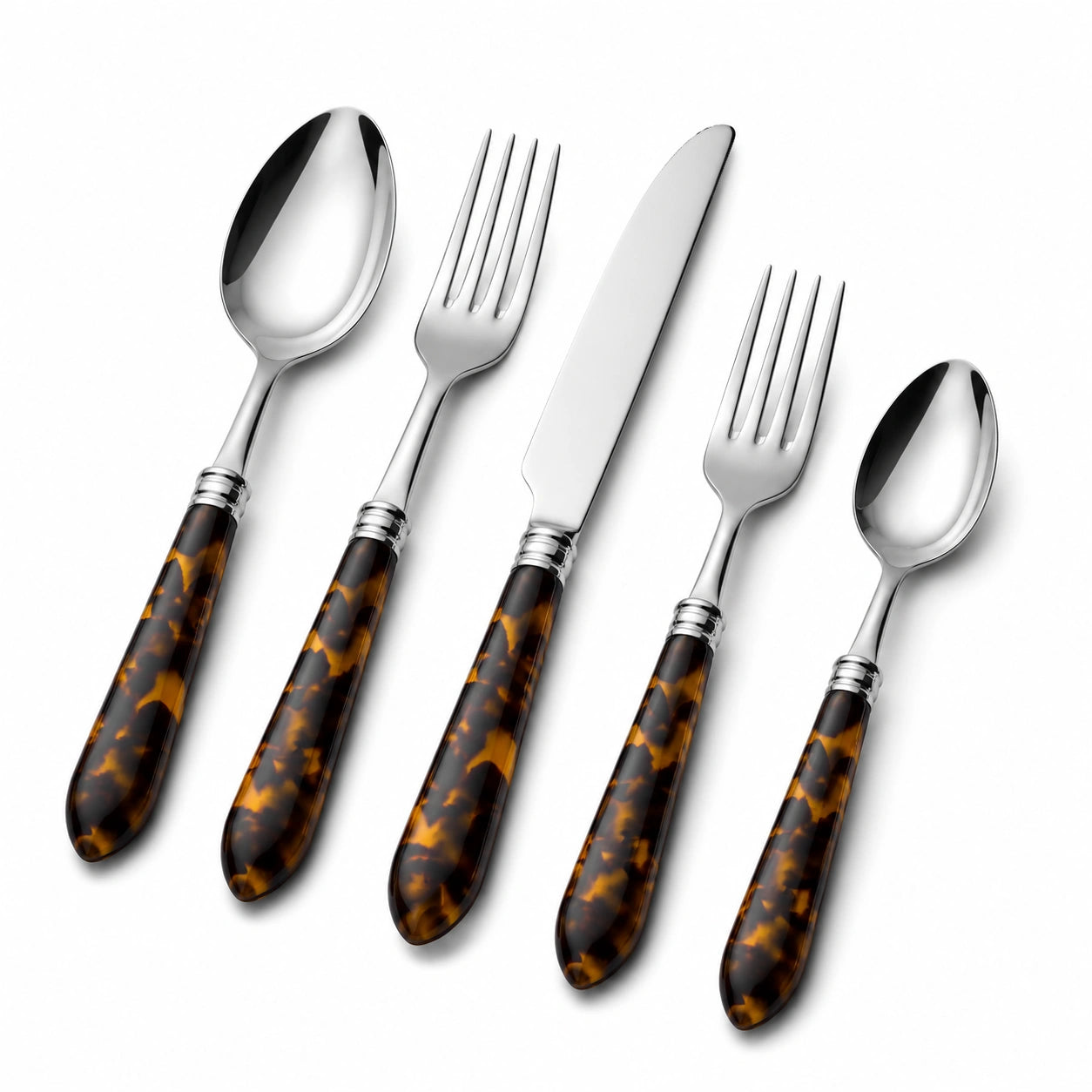 5-teiliges Besteckset 22 cm Edelstahl Braun Silber Schildpattoptik klassisch