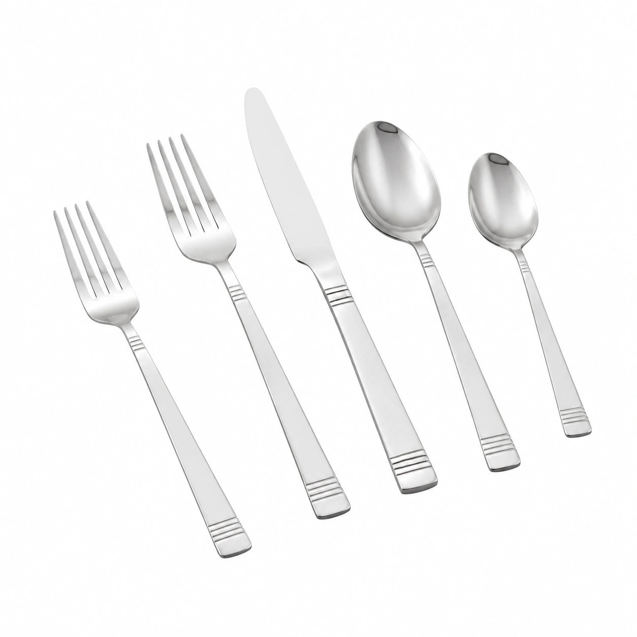 Besteckset 5-teilig 15 bis 22 cm aus Edelstahl silberfarben mit polierter Oberfläche