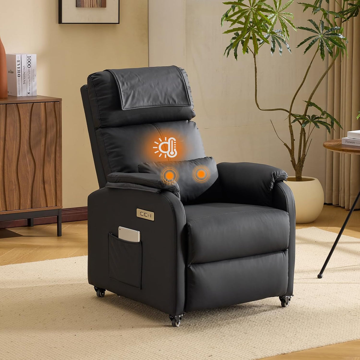 Relaxsessel, Fernsehsessel, Elektrisch Massagesessel mit Liegefunktion, TV Sessel, 2-Punkt-Massage & Wärmefunktion, USB-C & USB-A Anschlüsse