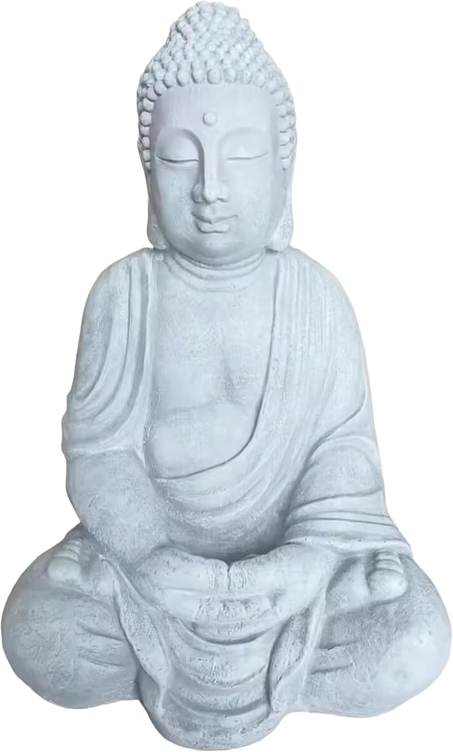 Relaxdays Statuen, Buddha Figur sitzend, XL 70 cm, Gartenfigur, Vintage Dekofigur Wohnzimmer, wetterfest, frostsicher, hellgrau