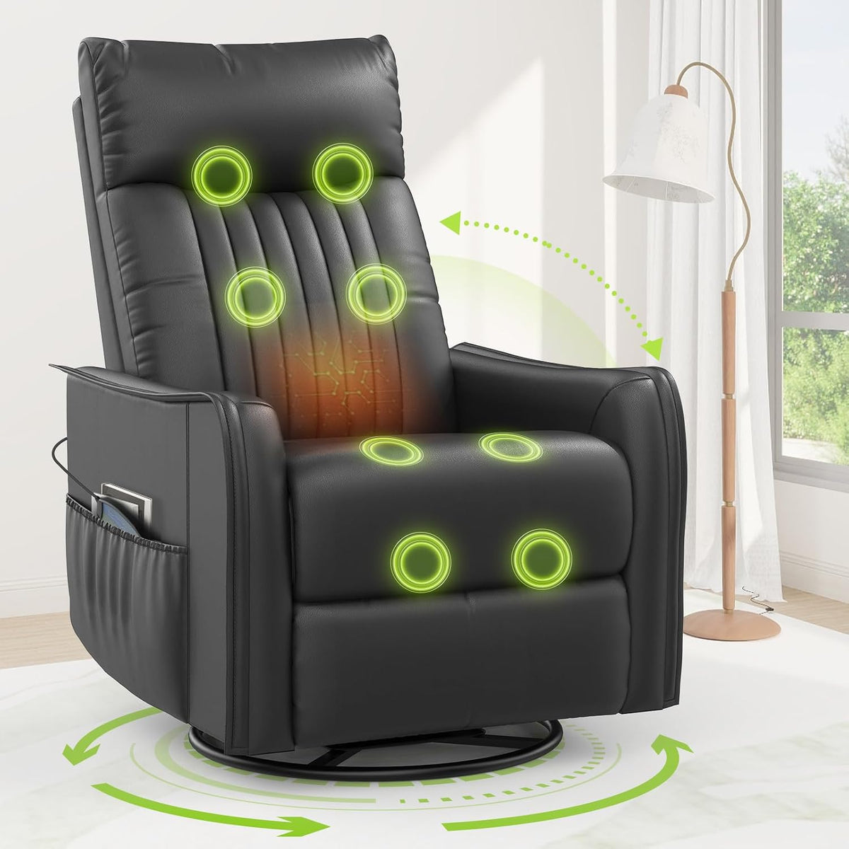 Relaxsessel Fernsehsessel Massagesessel mit Liegefunktion, mit Wärme und Massage, 360°Drehbarer TV Sessel Wohnzimmer