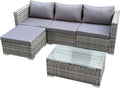SVITA Essgruppe, Queens Gartenlounge 5-teilig Polyrattan Lounge Set wetterfest Garten Terrasse Balkon inkl. Kissen Glas Tisch Grau