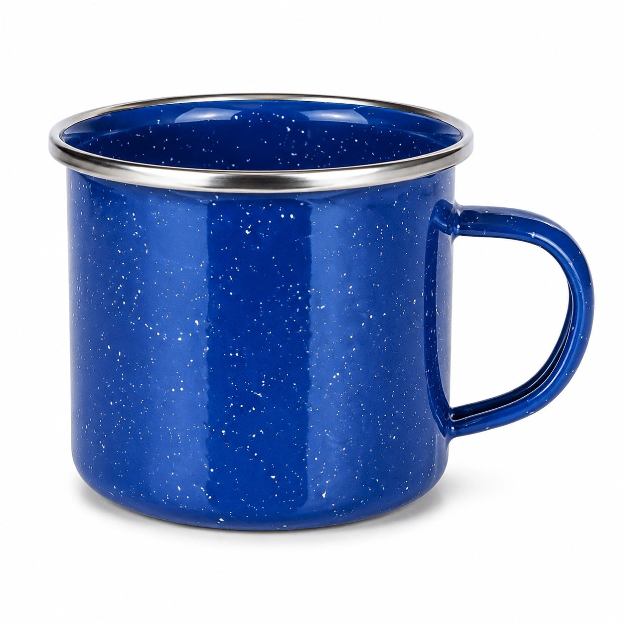 Emaillebecher 500 ml Stahl Blau für Heißgetränke im gesprenkelten Vintage-Stil