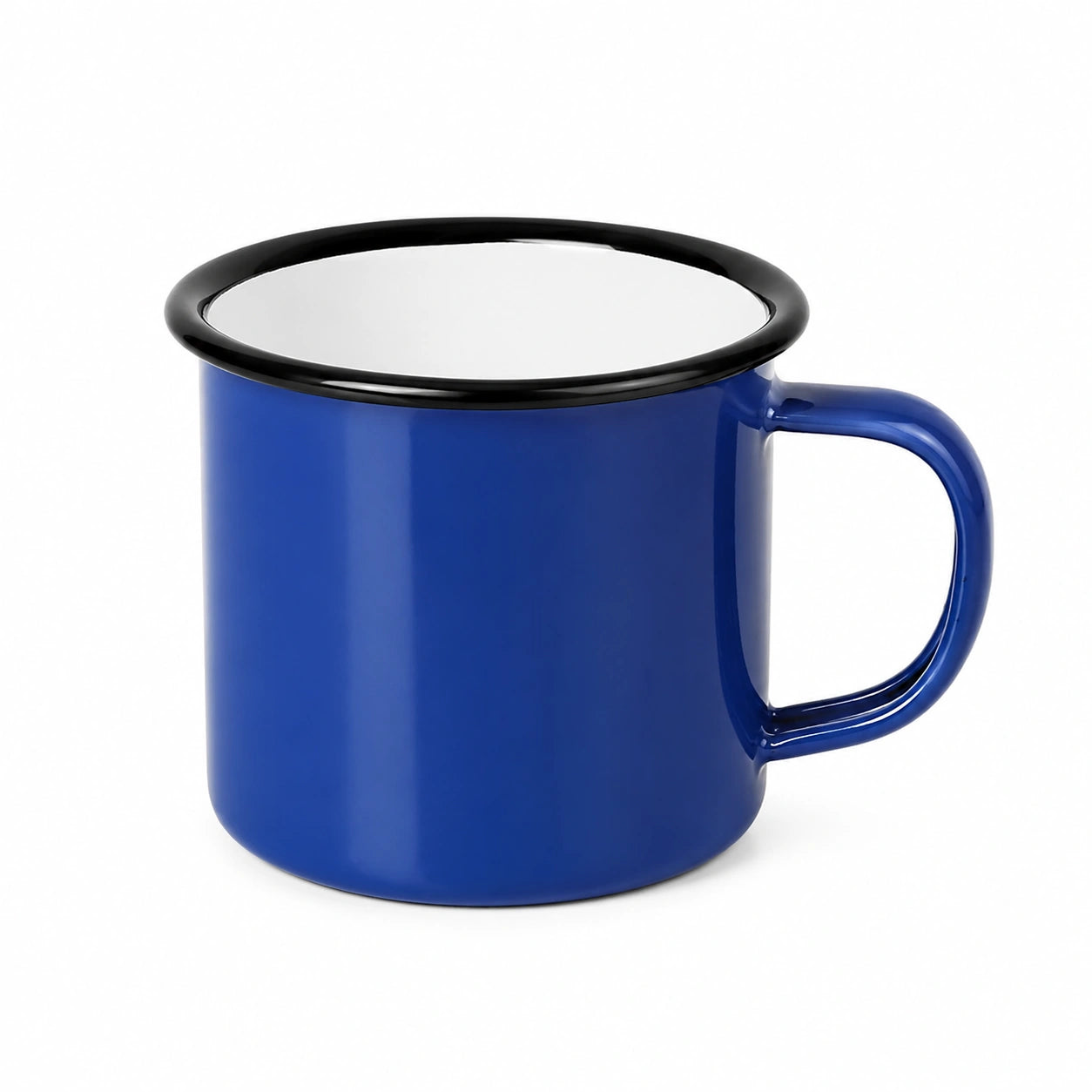 Emaillebecher 350 ml Blau mit schwarzem Rand für Heißgetränke
