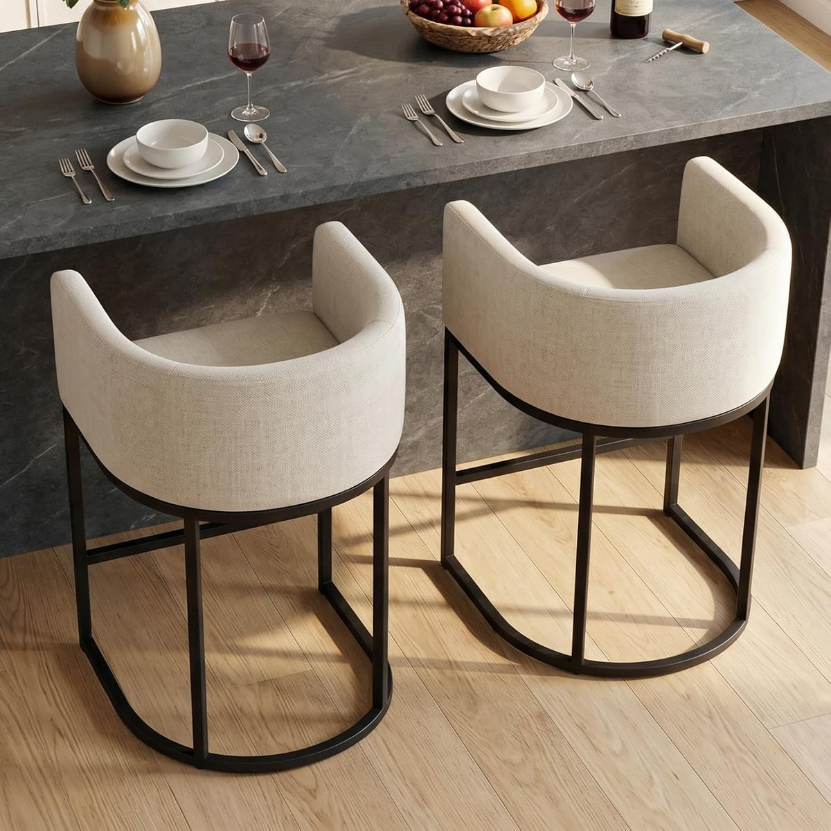 KRAMZMING Barhocker, 2er Set, 62 cm Leinen, Beige