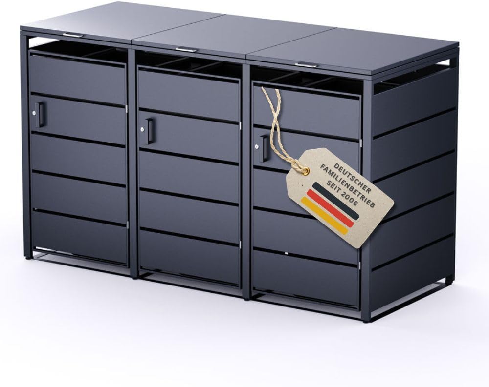 RS Trade Mülltonnenbox, 3er Anthrazit für 120L & 240L Mülltonnen, abschließbares wetterfestes Mülltonnenhaus