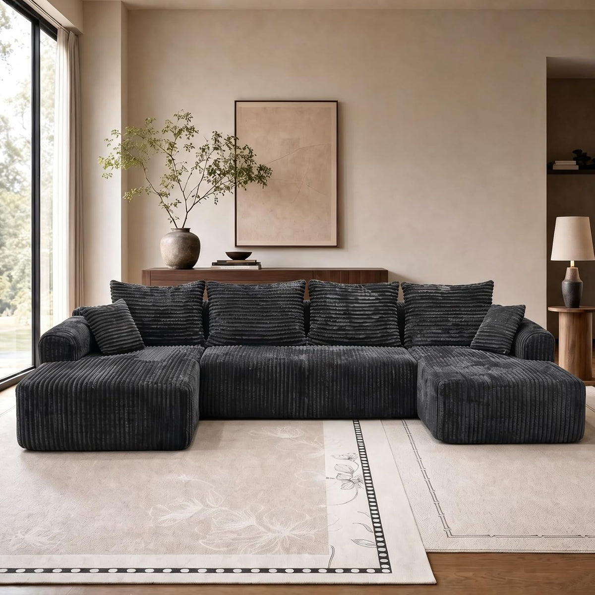 Sofa Modulares U‑förmiges Boneless Cord, 3‑5‑Sitzer Couch Keine Montage Gray, Generic