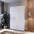 Kleiderschrank ECONOBOX, 120, 3-türiger Drehtürenschrank mit 2 Schubladen, Holzwerkstoff, Weiß, 119, 4 cm breit, 190, 5 cm hoch, 54, 4 cm tief, Forte