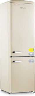 SEVERIN Kühl-Gefrierkombination, Kühlschrank im Retro-Design mit Chrom-Applikationen, LED-Beleuchtung, 1-7°C, 244 L Nettovolumen, nur 39 dB, creme