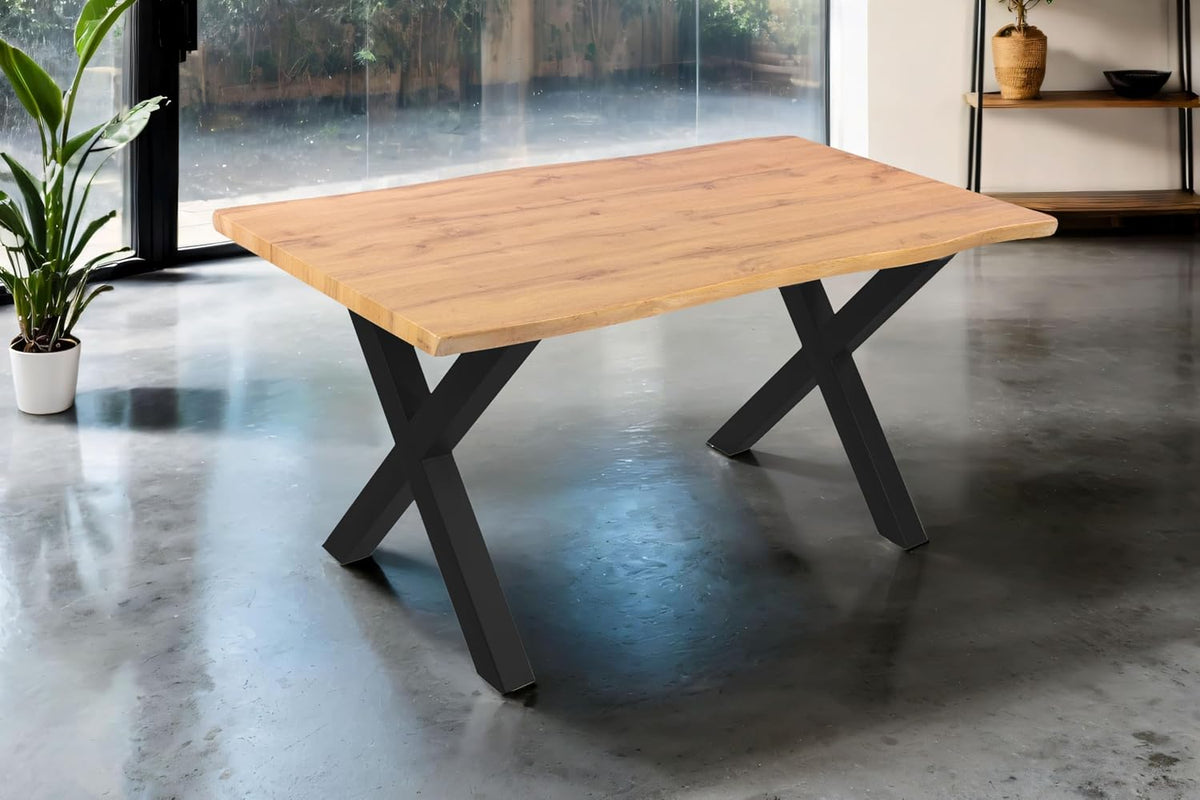 Esstisch, Josy 160 × 85 cm Holz Wildeiche-Optik X-Gestell schwarz, SAM