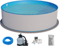 Planet Pool Stahlrahmenpool, Stahlwandpool Set rund Bermuda 600x120 cm, Stahl 0, 6 mm weiß, Folie 0, 6 mm blau, Einhängebiese