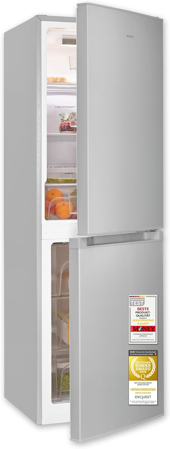 Exquisit Kühl-Gefrierkombination, Kühlgefrierkombination No Frost 160 cm - 193 l, Silber
