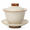 Gaiwan Teeset 200 ml Keramik Cremebraun mit Deckel und Untertasse