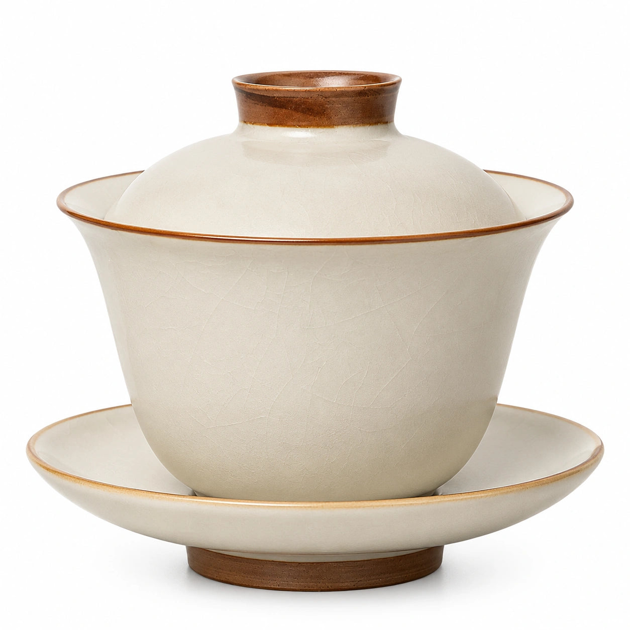 Gaiwan Teeset 200 ml Keramik Cremebraun mit Deckel und Untertasse