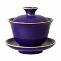 Gaiwan Teeschale 150 ml Keramik Blau Violett mit Deckel und Untertasse