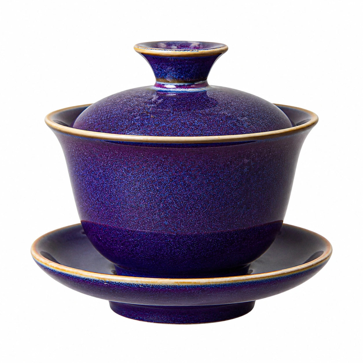 Gaiwan Teeschale 150 ml Keramik Blau Violett mit Deckel und Untertasse