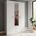 Kleiderschrank ECONOBOX 2, 130 135, 3-türiger Drehtürenschrank mit Spiegel und 2 Schubladen, Holzwerkstoff, Weiß, 133, 2 cm breit, 210, 5 cm hoch, 54