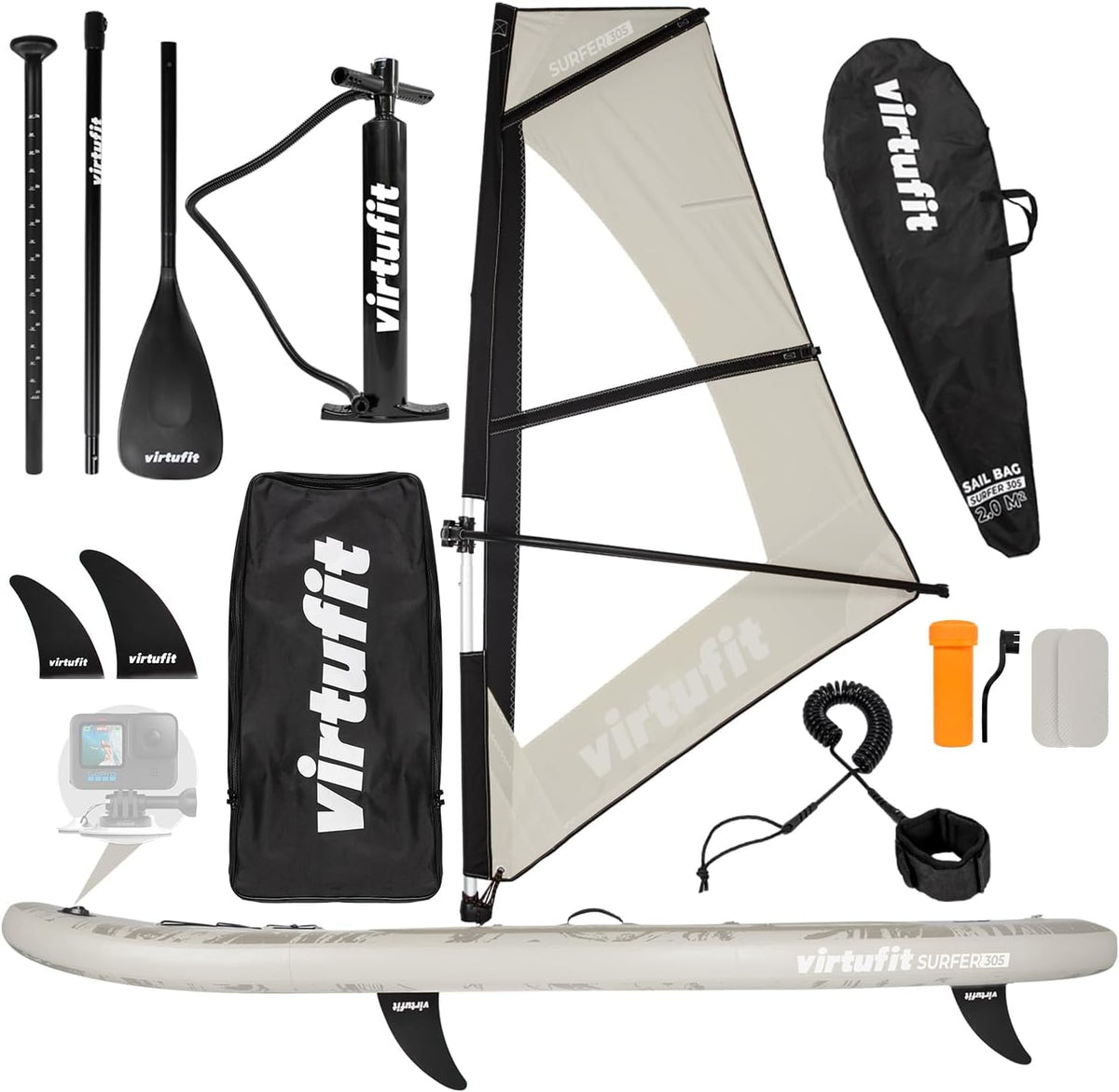 VirtuFit SUP-Board, Stand Up Paddle Board Set, Rucksack und Zubehör für Freizeit, Touring und Allround Paddling