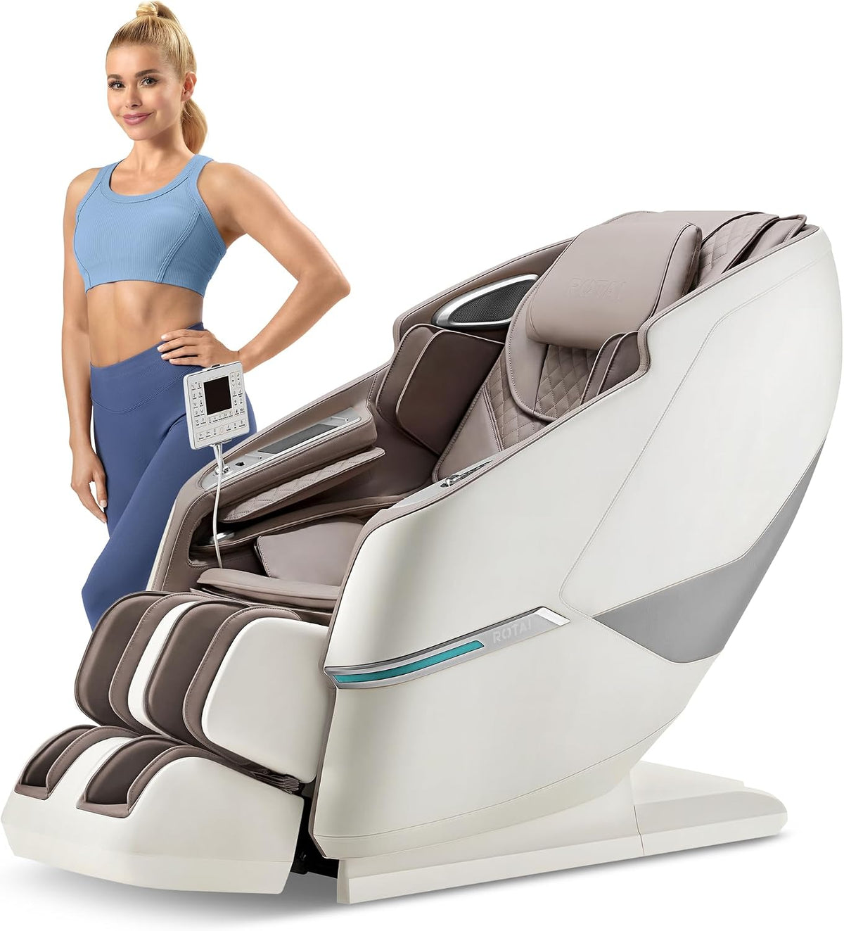 ROTAI 4D Massagesessel mit Doppelmotor SL-Schiene & Zero-Gravity Rückenheizung Bluetooth-Lautsprecher, Tiefengewebe-Ganzkörpermassage für Zuhause