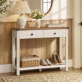 Beistelltisch Konsolentisch Schmal Flurtisch aus Holz, mit Schubladen, 24 × 100 × 76 cm, Weiß und Braun, für Flur und Wohnzimmer, Modern Farmhouse