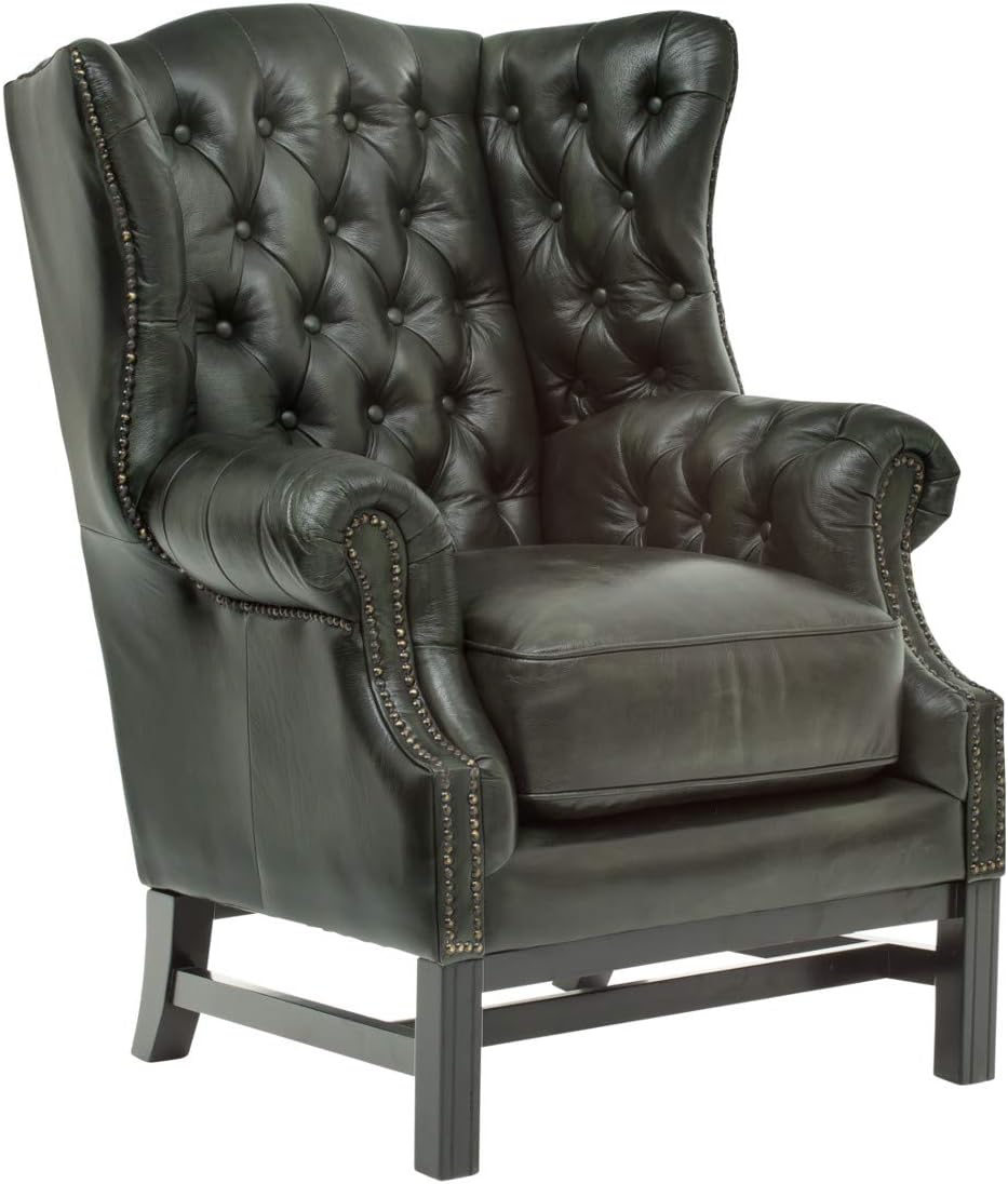 Sessel Chesterfield, Kingsfield Echtleder antik Grün, Woodkings