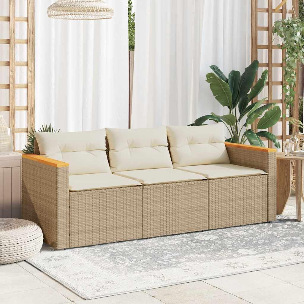 Sofa Garten, 3-Sitzer Beige Polyrattan, KTHLBRH