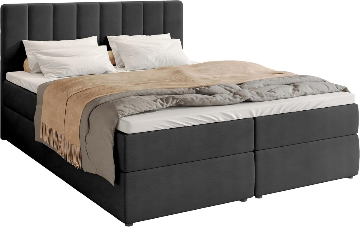 Bett Boxspring, mit Matratze 160 × 200cm Bett mit Topper Graphit, BROMARKT