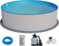 Planet Pool Stahlrahmenpool, Stahlwandpool Set rund Brasilia 300x120 cm, Stahl 0, 6 mm weiß, Folie 0, 6 mm blau, Einhängebiese