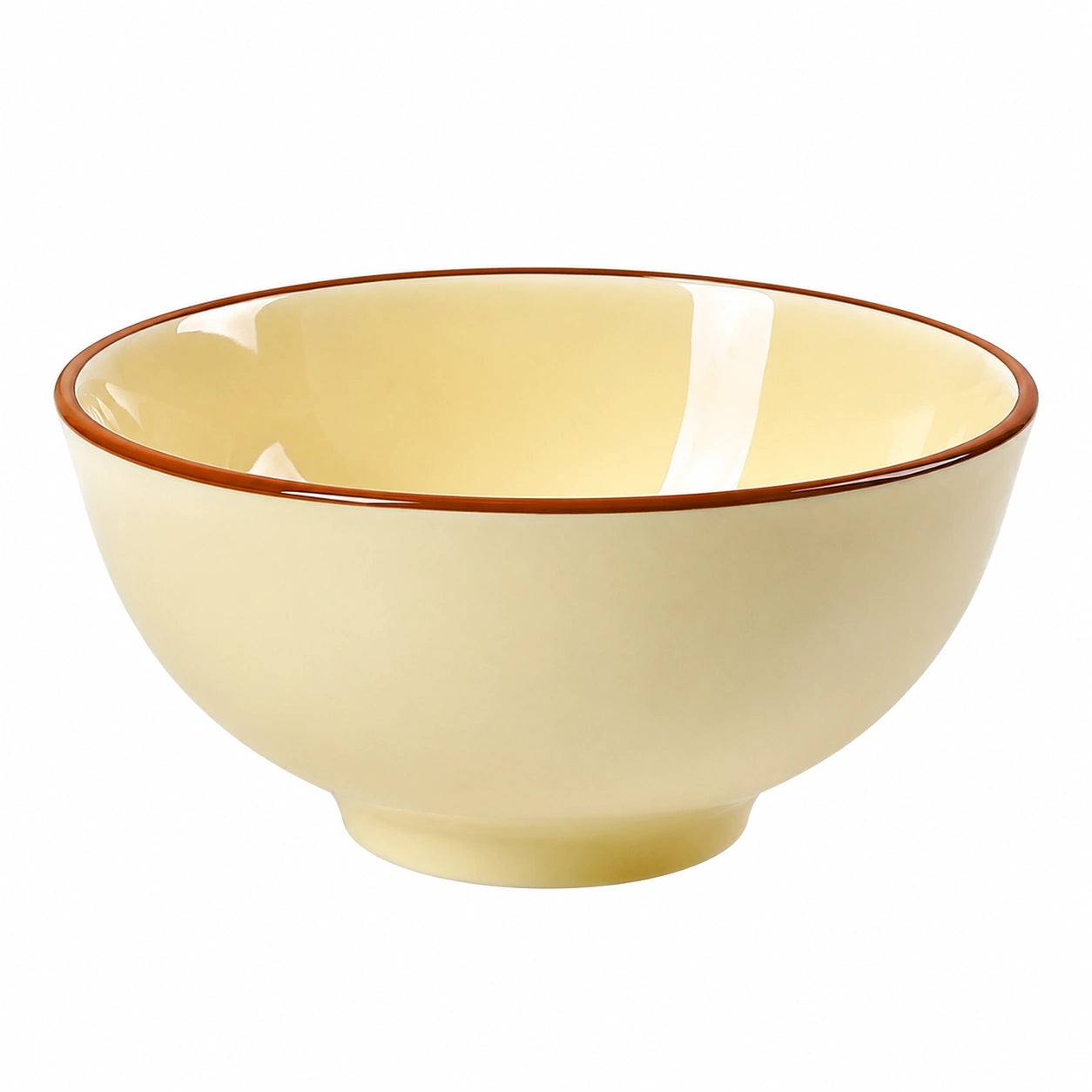 Schüssel 16 cm Keramik cremegelb mit braunem Rand glasiert