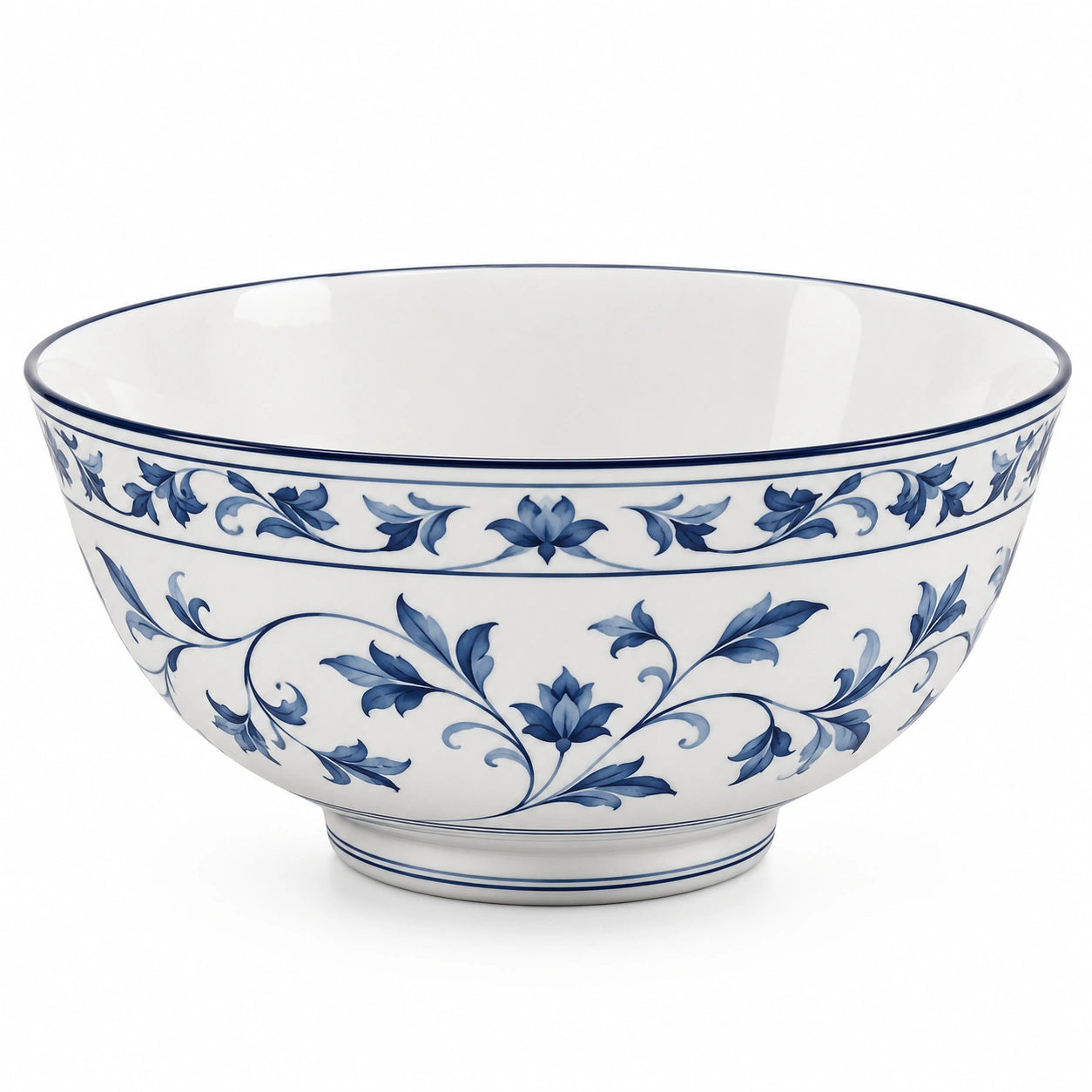Schüssel 26 cm Porzellan Weiß Blau mit Blumenmuster für Servieren