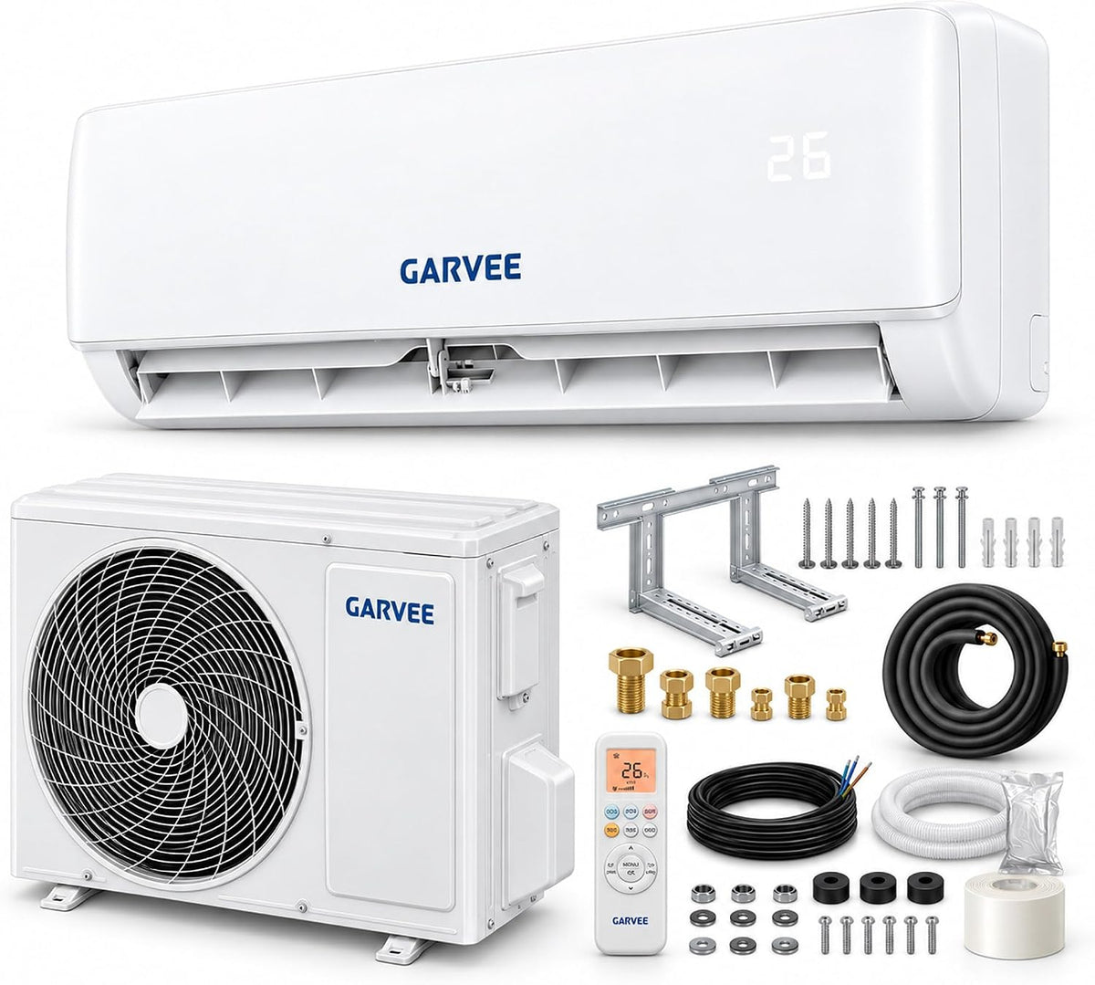 Garvee Split-Klimaanlage, 18000 BTU (5, 1 kW) Inverter A++, WLAN/App-Steuerung, R32 umweltfreundlich, Heizen & Kühlen, leiser Betrieb